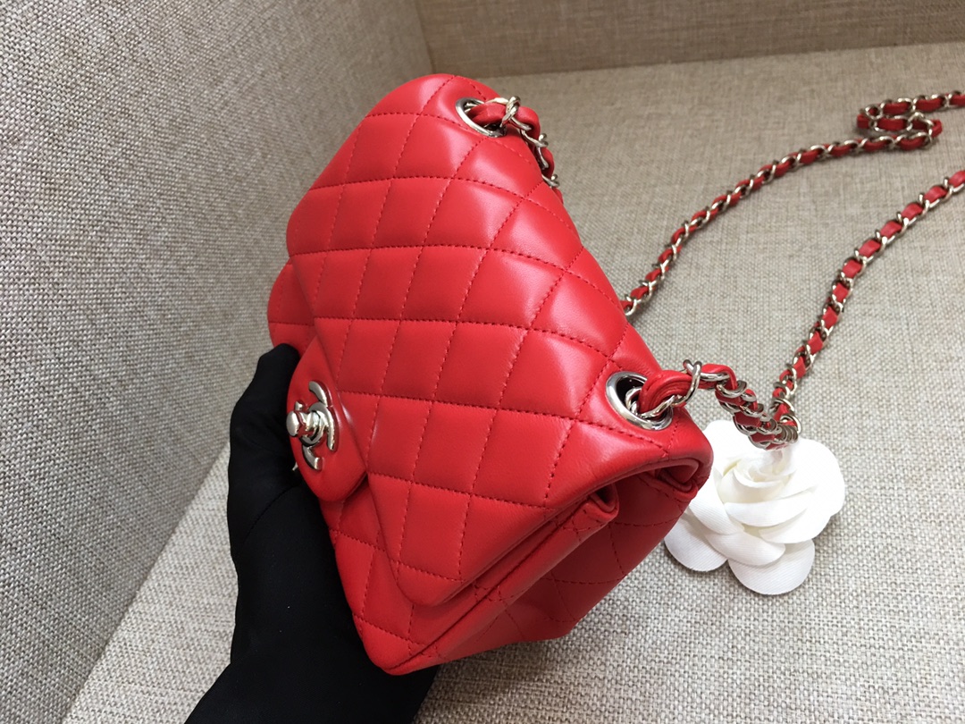 Mini Classic Flap Lambskin Bag A01115 Red/Silver